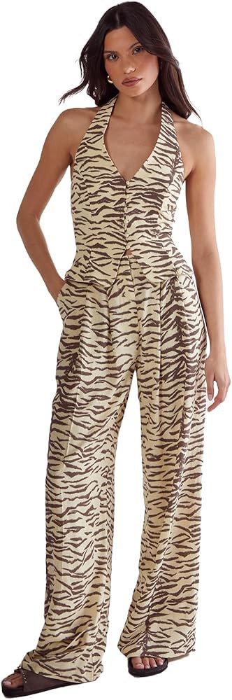Nasty Gal Women's Zebra Print Linen Tailored Top | Amazon (US)