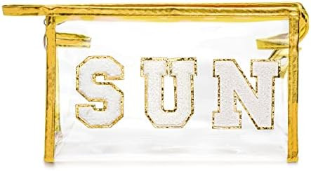 Y1tvei Preppy Patch SUN Varsity Letter Cosmetic Toiletry Bag Transparent PVC Zipper Makeup Bag Da... | Amazon (US)