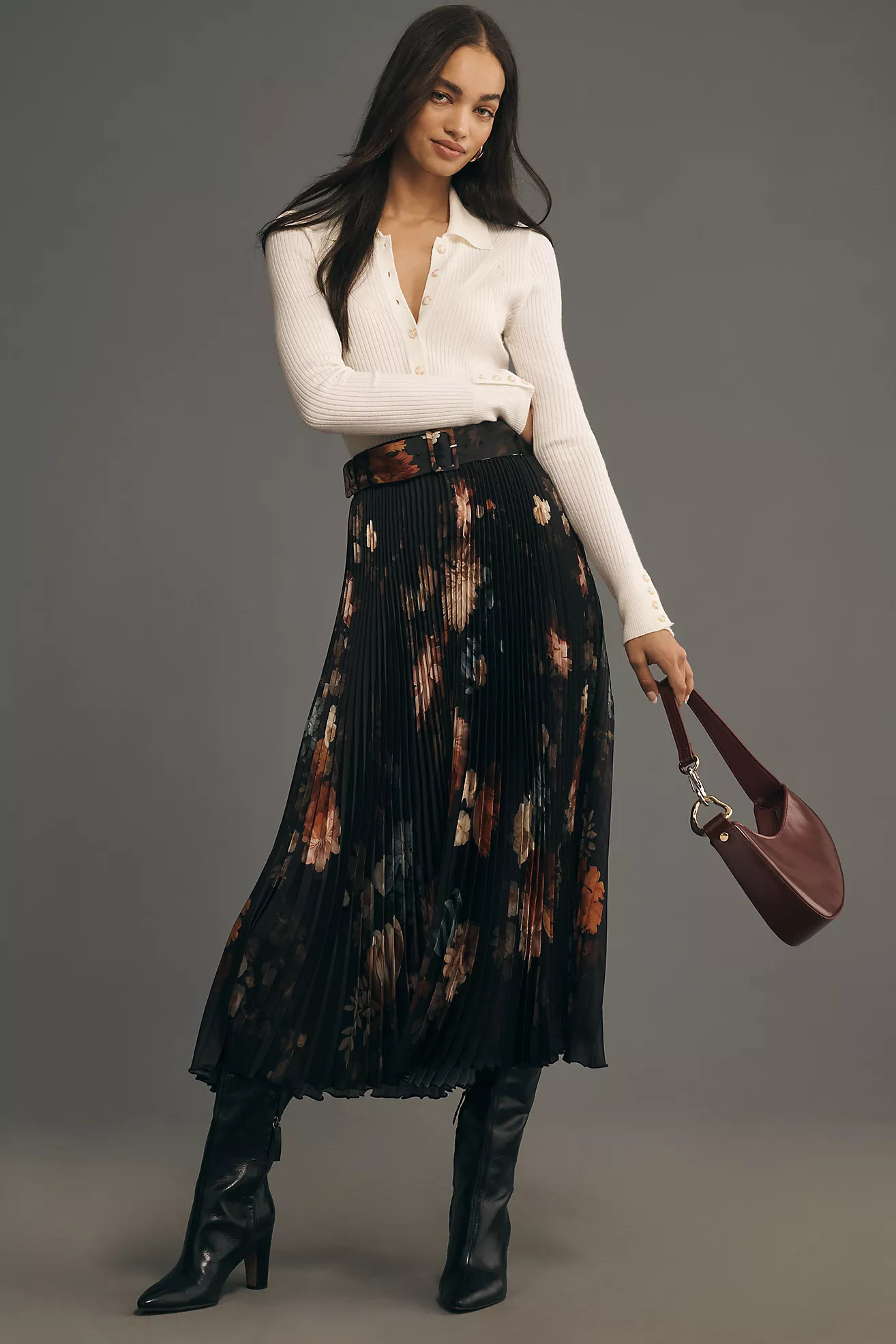 Ranna Gill Aria Pleated Midi Skirt | Anthropologie (US)