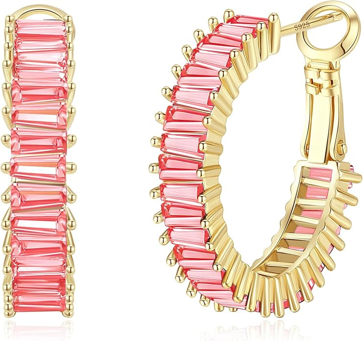 Trendy CZ Gold Hoop Earrings for Women, Lightweight Chunky Silver Earrings for Women 14K Real Gol... | Amazon (US)