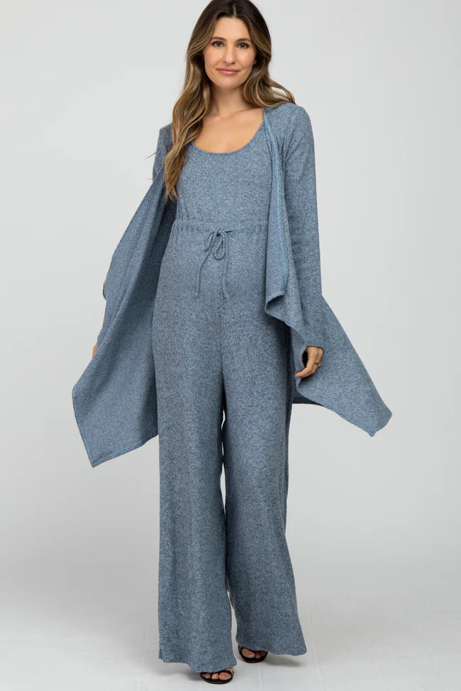 Blue Ribbed 2 Piece Maternity Set | PinkBlush Maternity