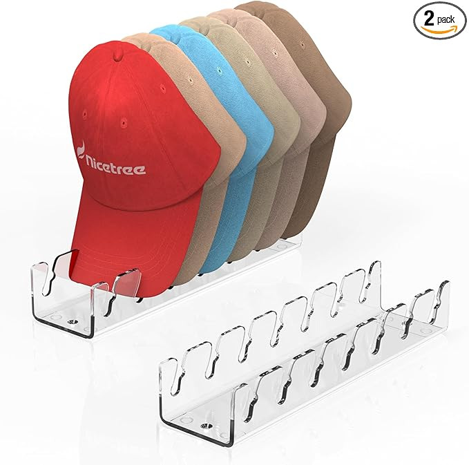 Nicetree Hat Organizer for Baseball Caps, 2 Pcs No Install Acrylic Hat Racks for 14 Baseball Caps... | Amazon (US)