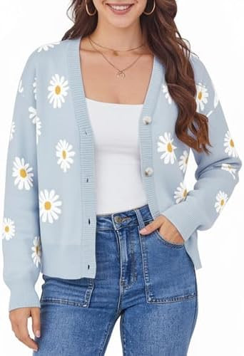 ANRILITA Women's V Neck Long Sleeve Open Front Chunky Cardigan Fall Knitted Button Up Sweaters | Amazon (US)