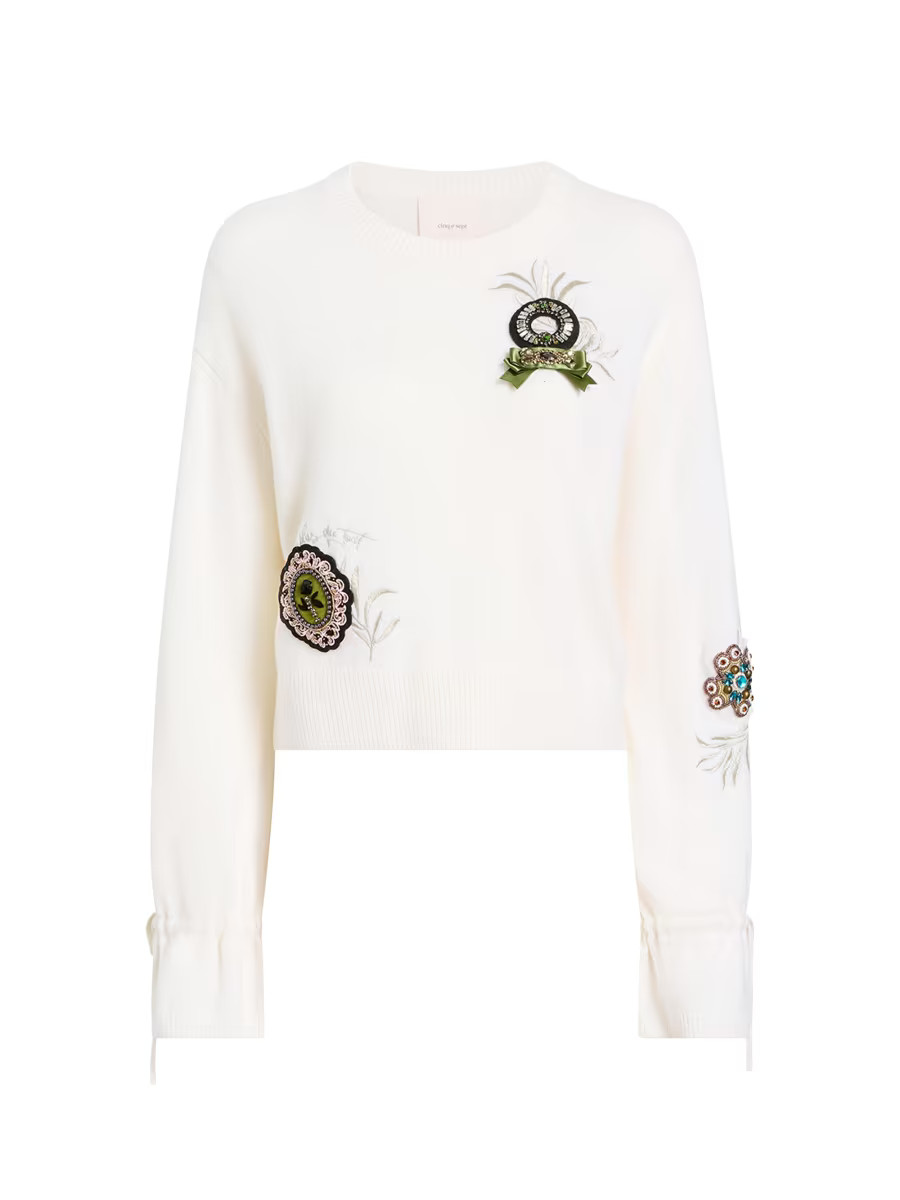 Heritage Rose Embroidered Wool-Cotton Sweater | Saks Fifth Avenue