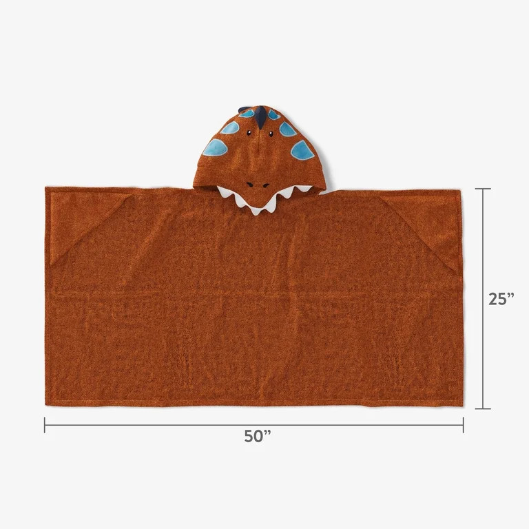 Mainstays Kids Hooded Cotton Terry Bath Towel, 25" x 50", Orange Dino | Walmart (US)
