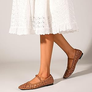 Woven Ballet Flats Shoes for Women with Strap Charming Comfortable Casual Elegance Flat Mary Jane... | Amazon (US)