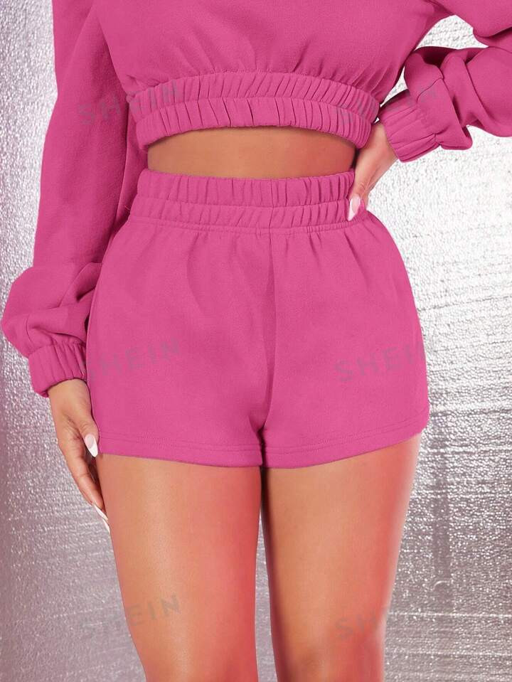SHEIN SXY Solid Elastic Waist Track Shorts | SHEIN