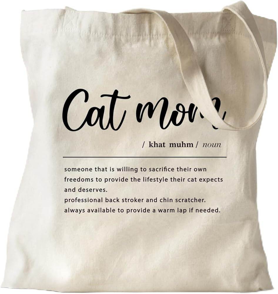 ZHANTUONE Cat Mom Funny Canvas Large Shopping Capacity Grocery Tote Bag, Reusable with Zipper Inn... | Amazon (US)