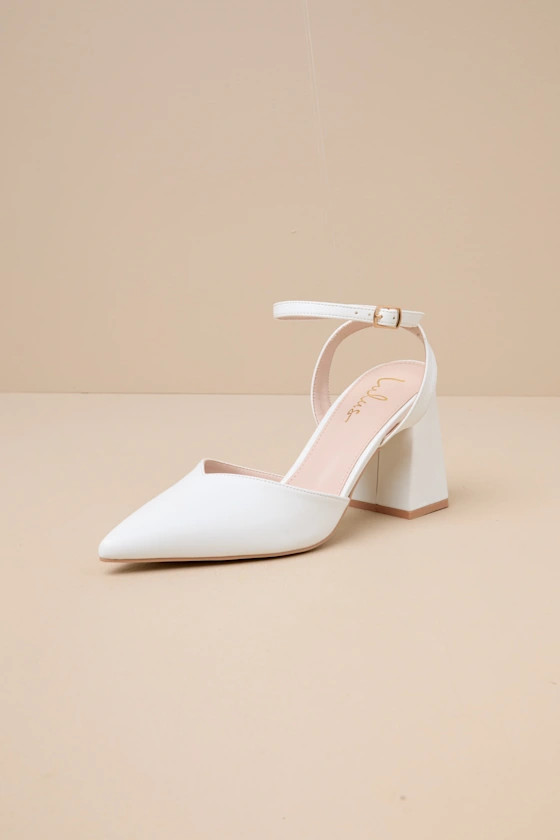 Alodie White Pointed-Toe Ankle Strap Pumps | Lulus