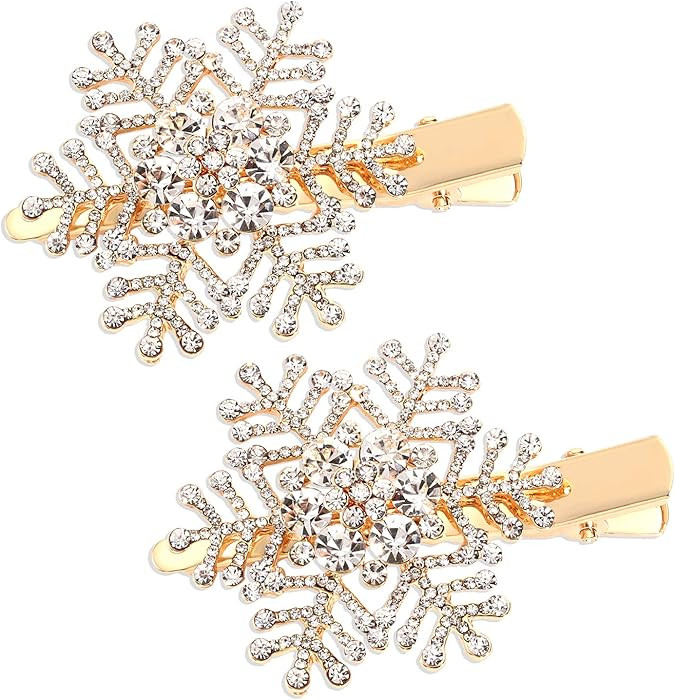 Snowflake Hair Clips Christmas Holiday Big Sparkle Rhinestone Snowflake Hairpin Barrette Winter W... | Amazon (US)