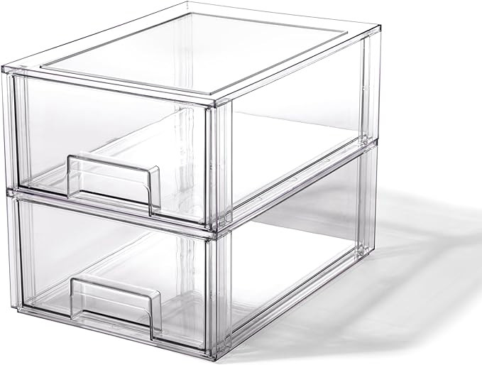 BINO | Stackable Storage Drawers, Large - 2 Pack, Clear | THE CRATE COLLECTION | Storage Bins Wit... | Amazon (US)