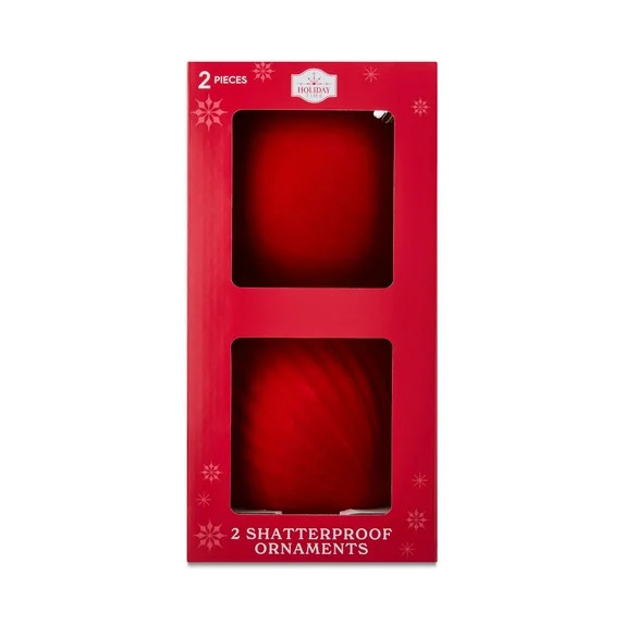 2 Count Red Velvet-Feel Jumbo Shatterproof Christmas Ornaments, 5.9", by Holiday Time | Walmart (US)