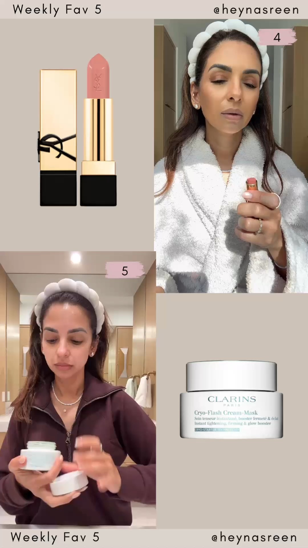 Fav 5: 
#4: YSL lipstick shade N5
#5: Clarins cyro mask 