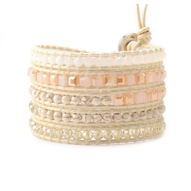 Emerald Cut Peach Crystals with Howlite Beads on Ivory | Victoria Emerson