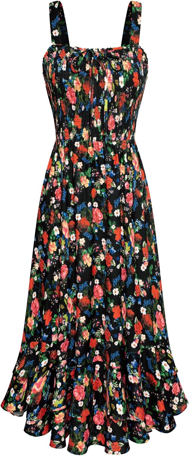 GRACE KARIN Women's 2026 Summer Floral Boho Dress Square Neck Strapped Swing A Line Sundress Beac... | Amazon (US)