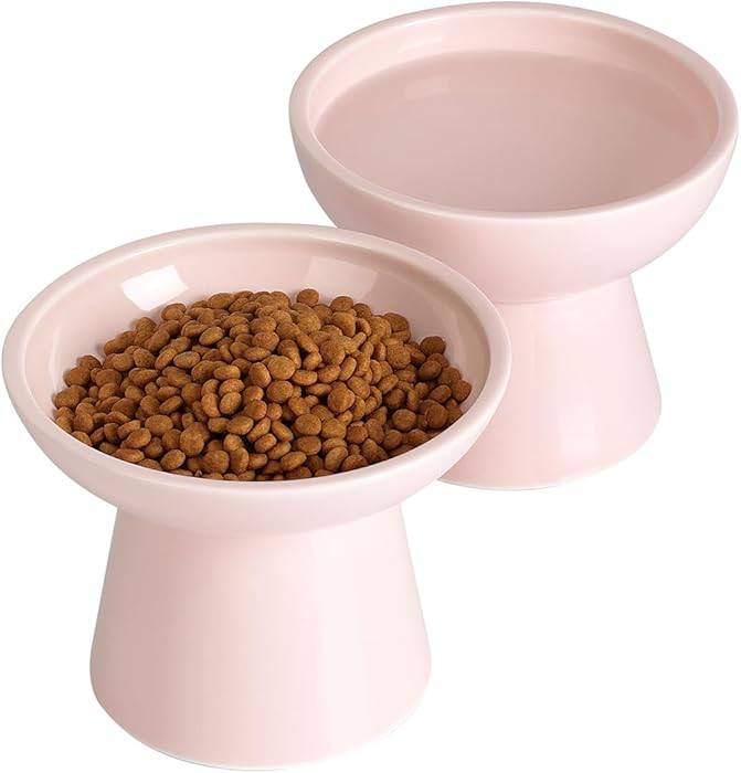 LoeJan Elevated Cat Food and Water Bowls Set, Extra Wide and Raised Ceramic Feeder, Anti-Vomit Wh... | Amazon (US)