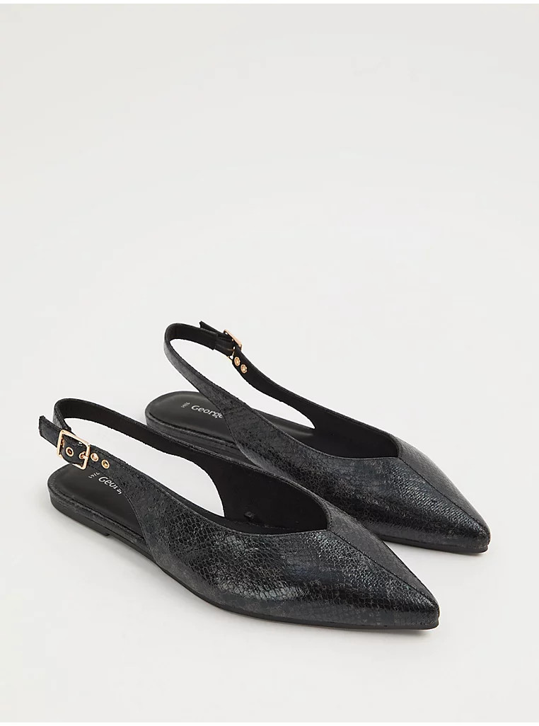 Black Pointed Sling Back Flats | George