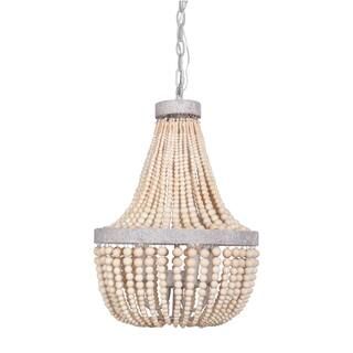 Flint Garden 3-Light Empire Distressed White Wood Beaded Chandelier BB8808-3110VFG | The Home Depot