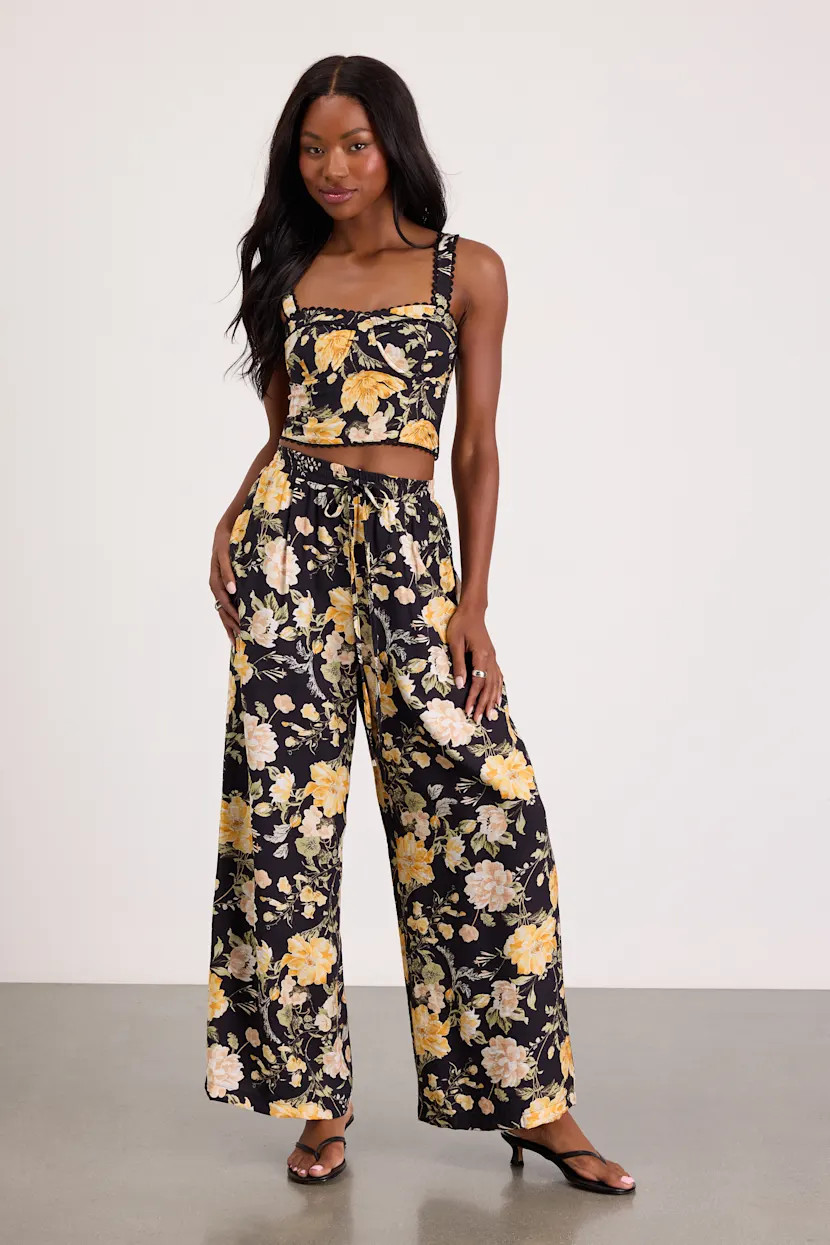 Taelyn Black Multi Floral Bustier Tank Top | Lulus