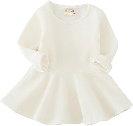 Csbks Toddler Baby Girls Long Sleeve Cotton Dress Solid Ruffle Tops | Amazon (US)
