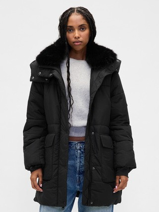 Faux Fur-Trim Midi Puffer Jacket | Gap (US)