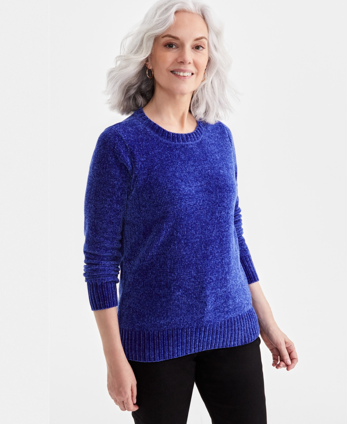 Style & Co Women's Crewneck Chenille Long-Sleeve Sweater, Created for Macy's - Jazzy Blue | Macy's