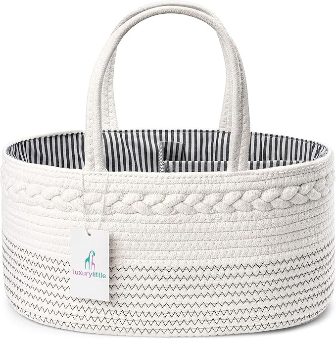 Luxury Little Baby Diaper Caddy Organizer - Rope Nursery Storage Bin for Boys and Girls - Large T... | Amazon (US)