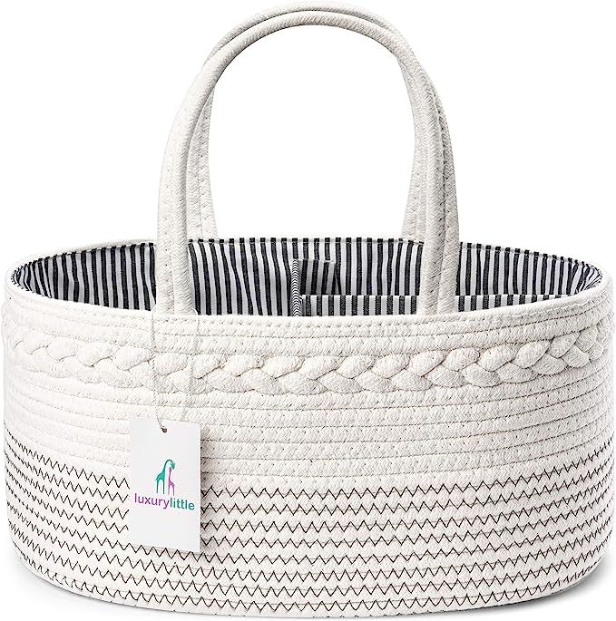 Luxury Little Baby Diaper Caddy Organizer - Rope Nursery Storage Bin for Boys and Girls - Large T... | Amazon (US)