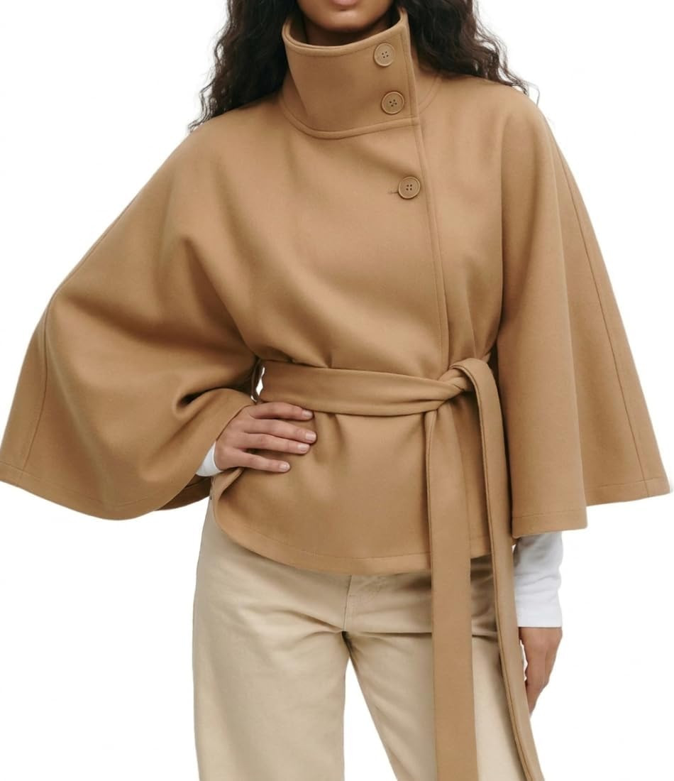 Womens Cape Coat Fall Winter Crop Wool Coats Poncho Jackets Peacoat | Amazon (US)