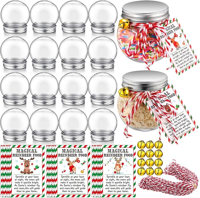 Suclain 16 Set Christmas Reindeer Food Jar Filled Attached Paper Card Bells and Twine Christmas E... | Amazon (US)