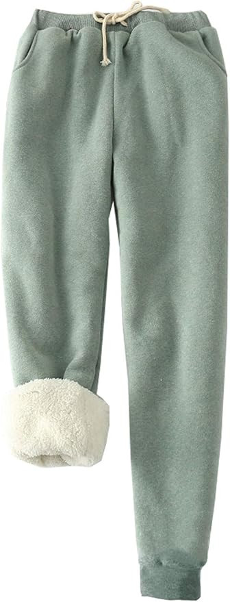 HeSaYep Women's Warm Sherpa Lined Sweatpants Drawstring Athletic Jogger Fleece Pants with Pockets | Amazon (US)