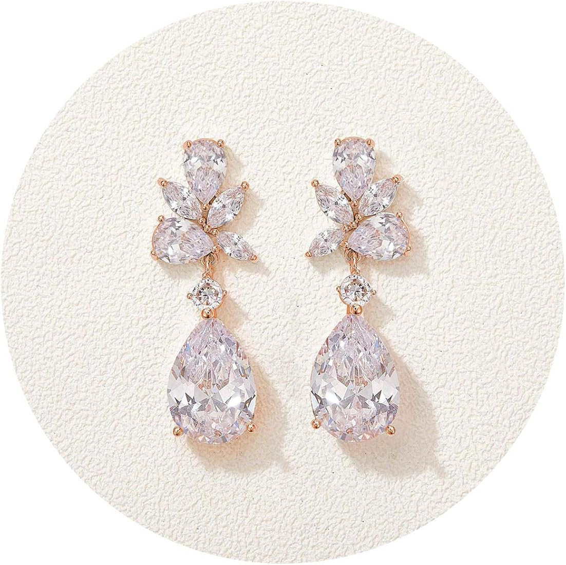 Elegant Bridal Wedding Earrings for Brides, Bridesmaids, Cubic Zirconia Teardrop Dangle Earrings ... | Amazon (US)