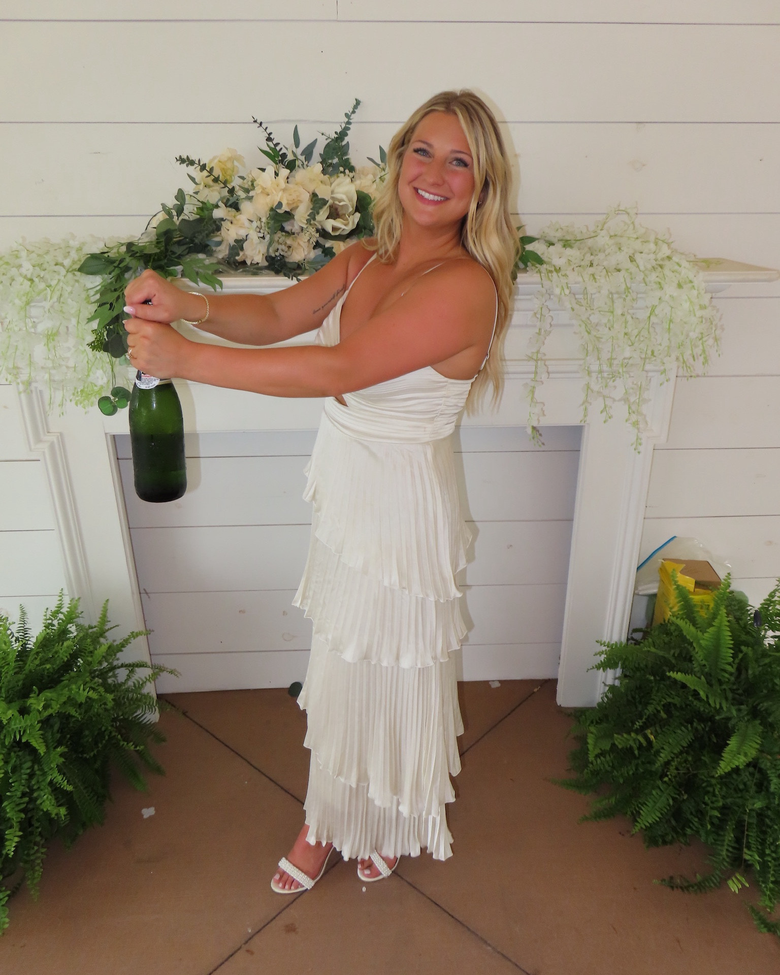 Can’t find this exact dress but it’s the A&F Giselle Pleated Tiered Maxi Dress in Cream! 

#LTKbridal
