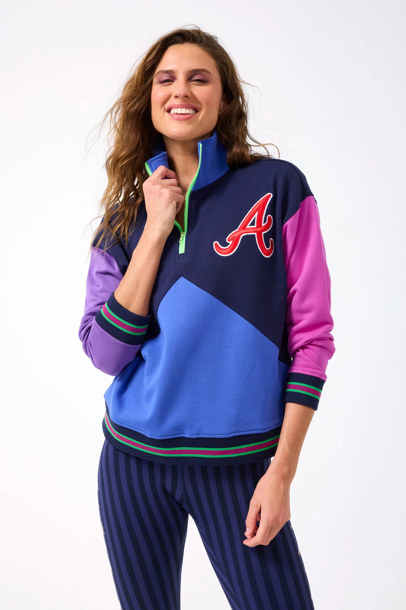 Braves Colorblock Quarter Zip Sweatshirt in Fashion Colors | Terez
