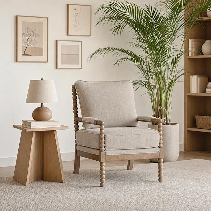 DUHOME Linen Fabric Spindle Accent Chair with Wood Frame,Modern Accent Chairs with Padded Spring ... | Amazon (US)