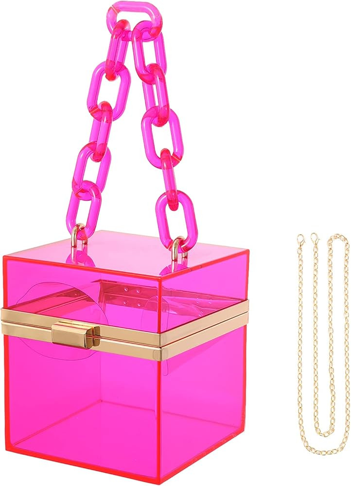 WJCD Cute Clear Acrylic Plastic Neon Hard Frame Party Clutch Purse with Gold Chain Strap | Amazon (US)