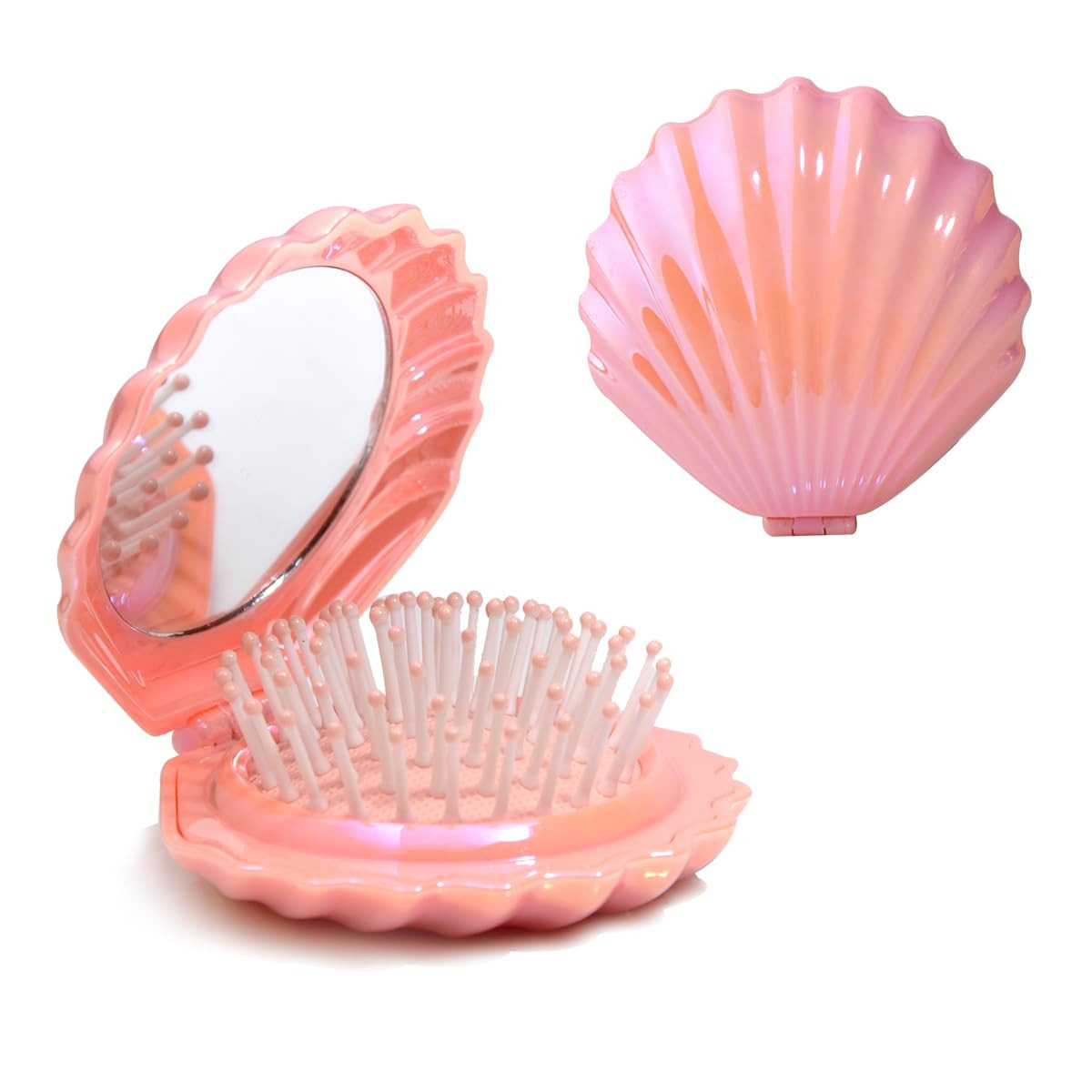 Metallic Shinning Finish Foldable Travel Hair Brushes with Mirror Shell Shape Portable Folding Po... | Amazon (US)