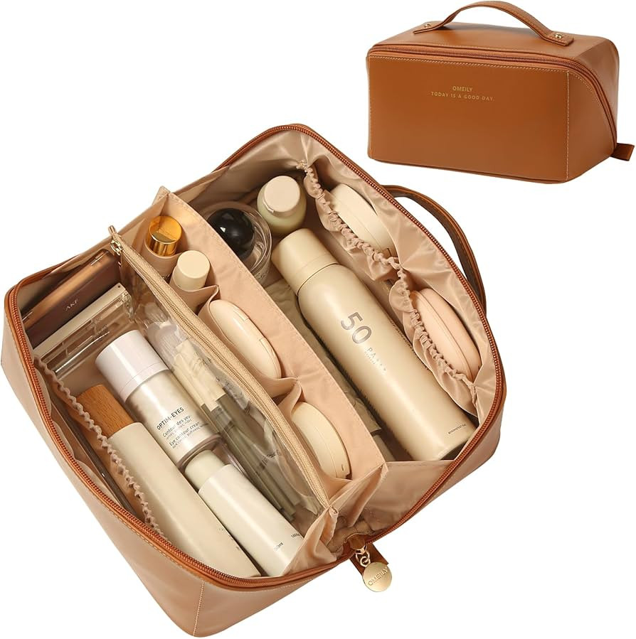 Travel Makeup Bag Toiletry Bag for Women Large Cosmetic Travel Bag Makeup Storage Box Skincare Or... | Amazon (US)