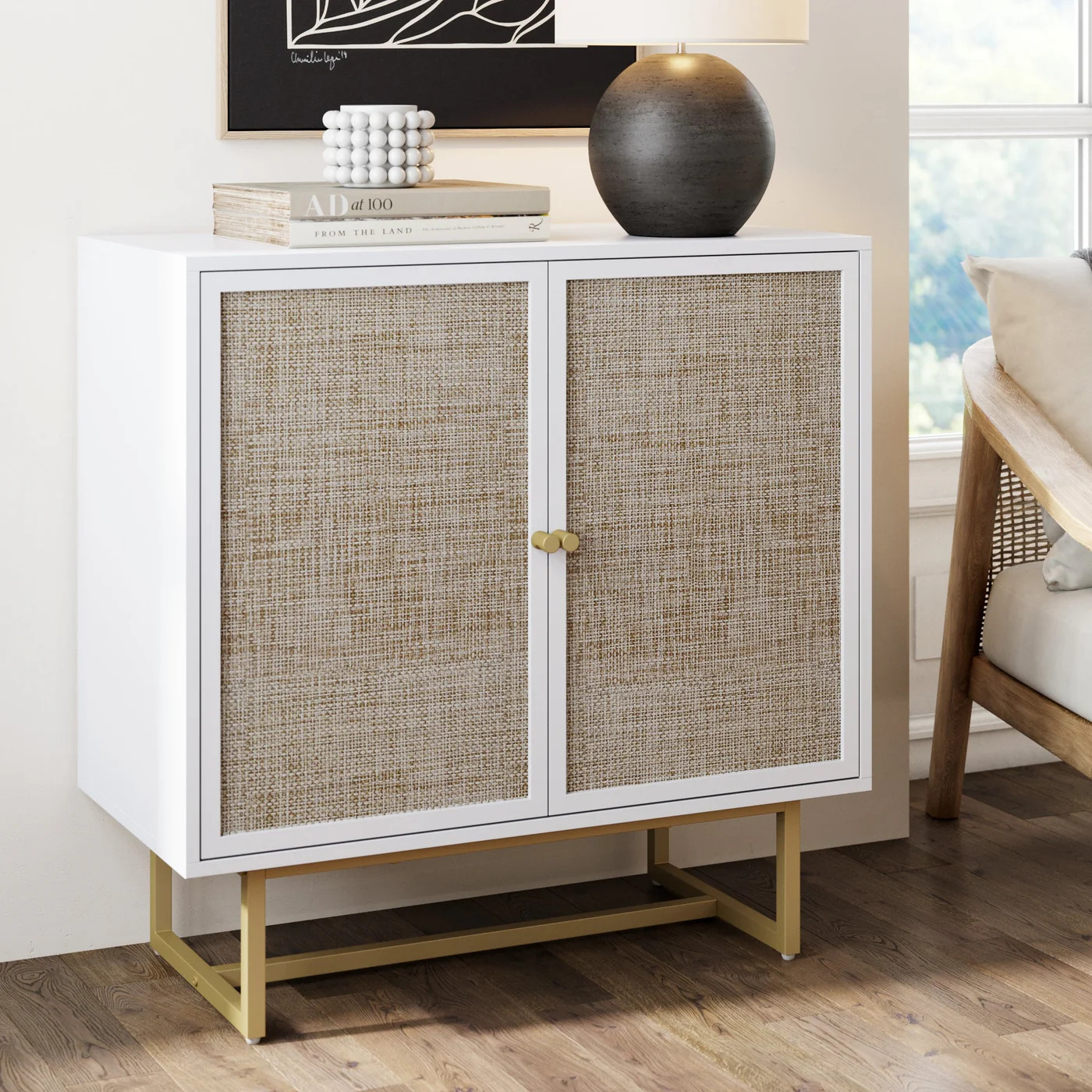 Wood & Rattan Storage Cabinet White | Nathan James