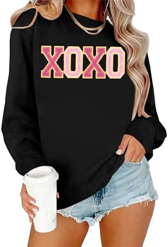 VVNTY Women Valentines Sweatshirt: Sparkly Letter Print Long Sleeve Pullover Tops | Amazon (US)