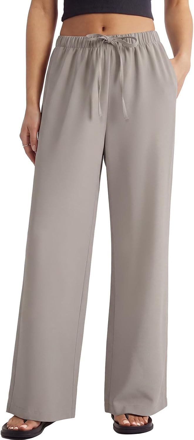 SUUKSESS Women Wrinkle Free Wide Leg Pants Flowy Palazzo Casual Trousers | Amazon (US)