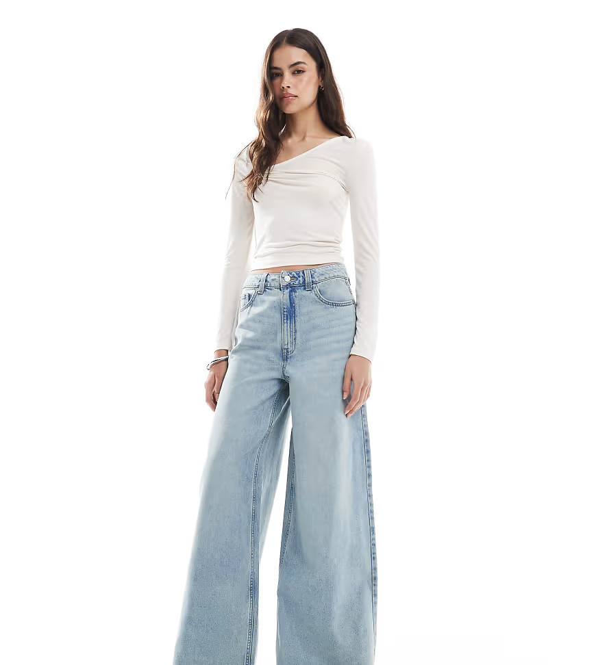 ASOS DESIGN Tall high waist wide leg jeans in vintage wash-Blue | ASOS (Global)