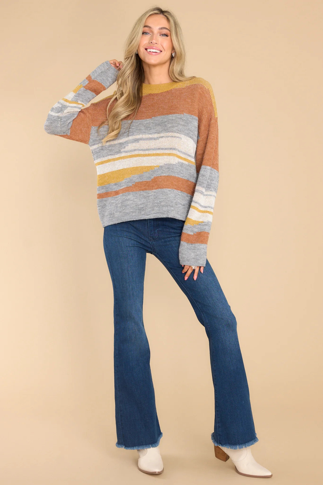 Sight Seeing In The City Light Brown Multi Sweater | Red Dress 