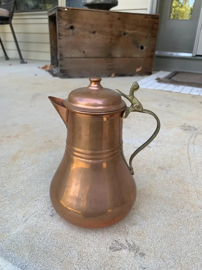 Vintage Copper & Brass Lidded Pitcher 8” - Etsy | Etsy (US)