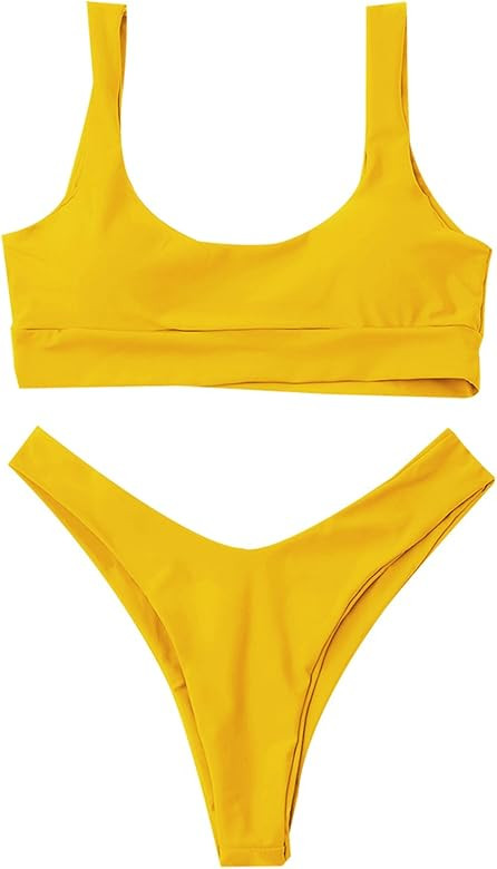 Women's Two Piece Bikini Push Up Halter Swimsuit Solid Color Bathing Suits | Amazon (US)