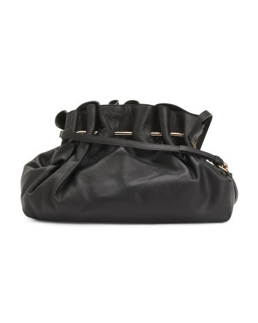 Made In Italy Nappa Leather Ruffle Framed Clutch | TJ Maxx