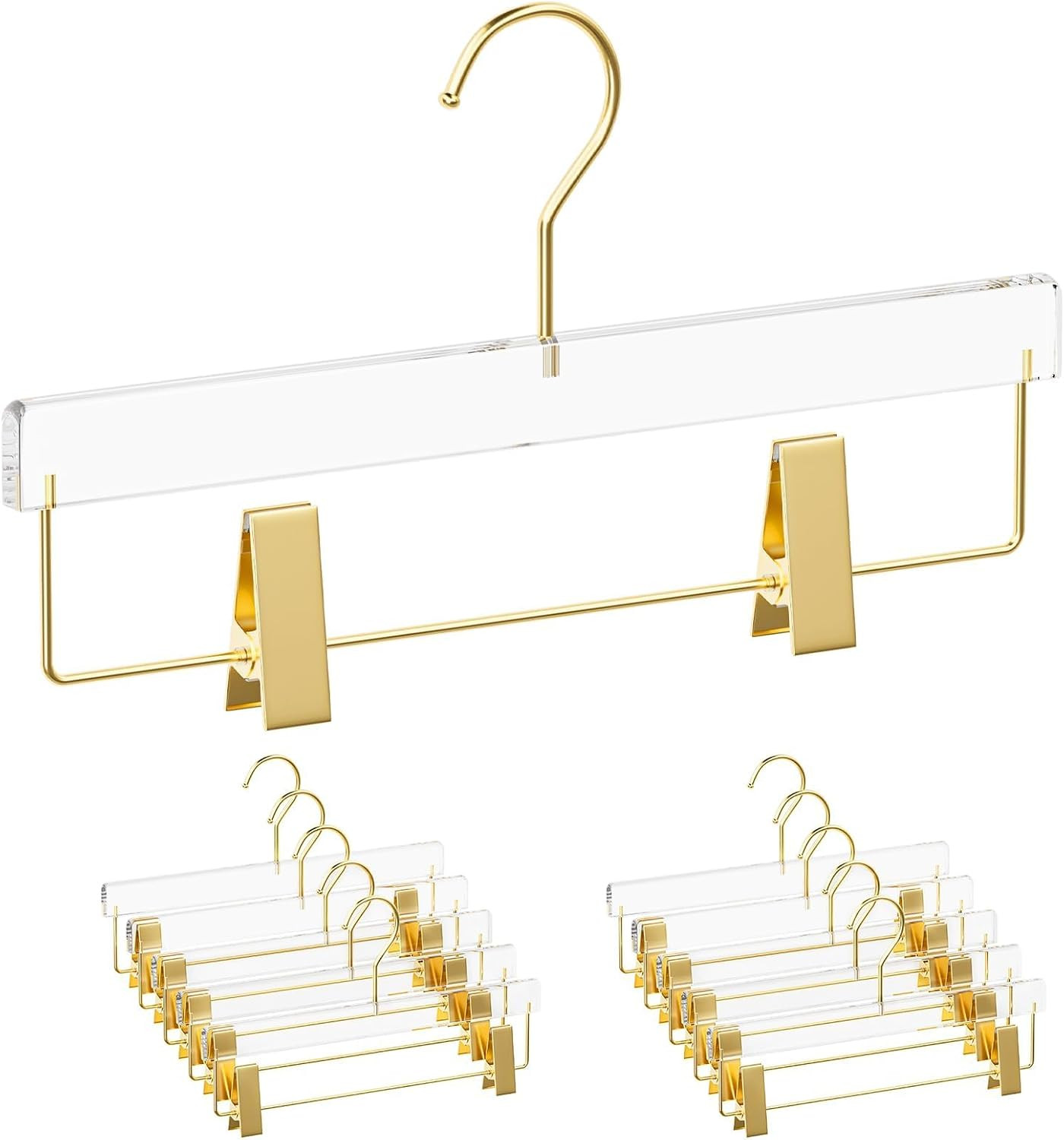 10 Pack Clear Gold Acrylic Pants Hangers with Adjustable Clips | Amazon (US)