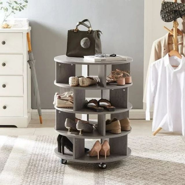 Modern Shoe Cabinet, Wooden Rotating Shoe Rack Tower, 4-Tier Revolving Shoe Organizer on wheels f... | Walmart (US)