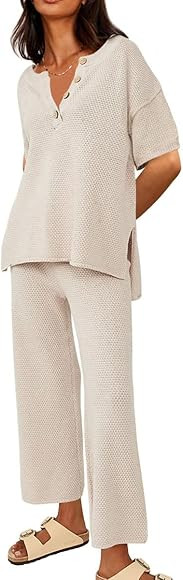 LILLUSORY Womens 2023 Spring Trendy 2 Piece Lounge Sets Cozy Knit Sweater Short Sleeve Slouchy Lo... | Amazon (US)