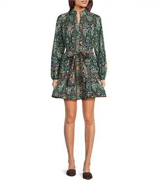 J.Marie Hazel Printed V-Neck Button Down Long Sleeve Mini Dress | Dillard's | Dillard's